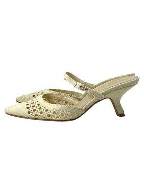Dior Pointed Toe Lace Mesh Pumps Mules Leather Beige High Quality Daily
